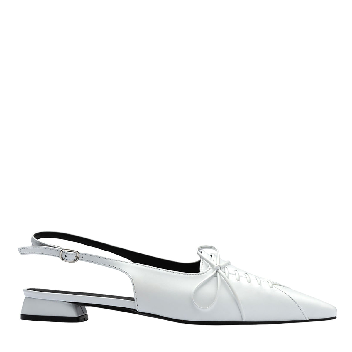 White Slingback Lace-Up Pointed Flats