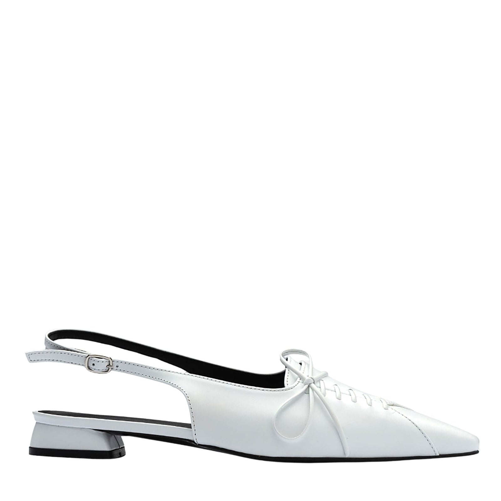 White Slingback Lace-Up Pointed Flats