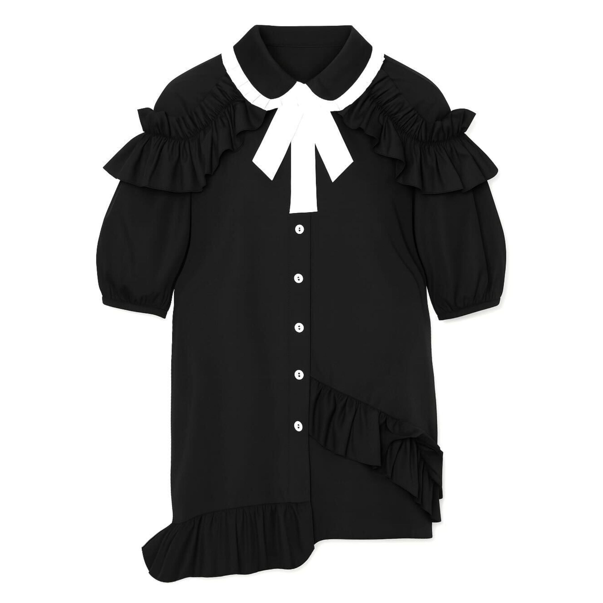 Black asymmetric puff sleeve blouse, designed by NARCISS