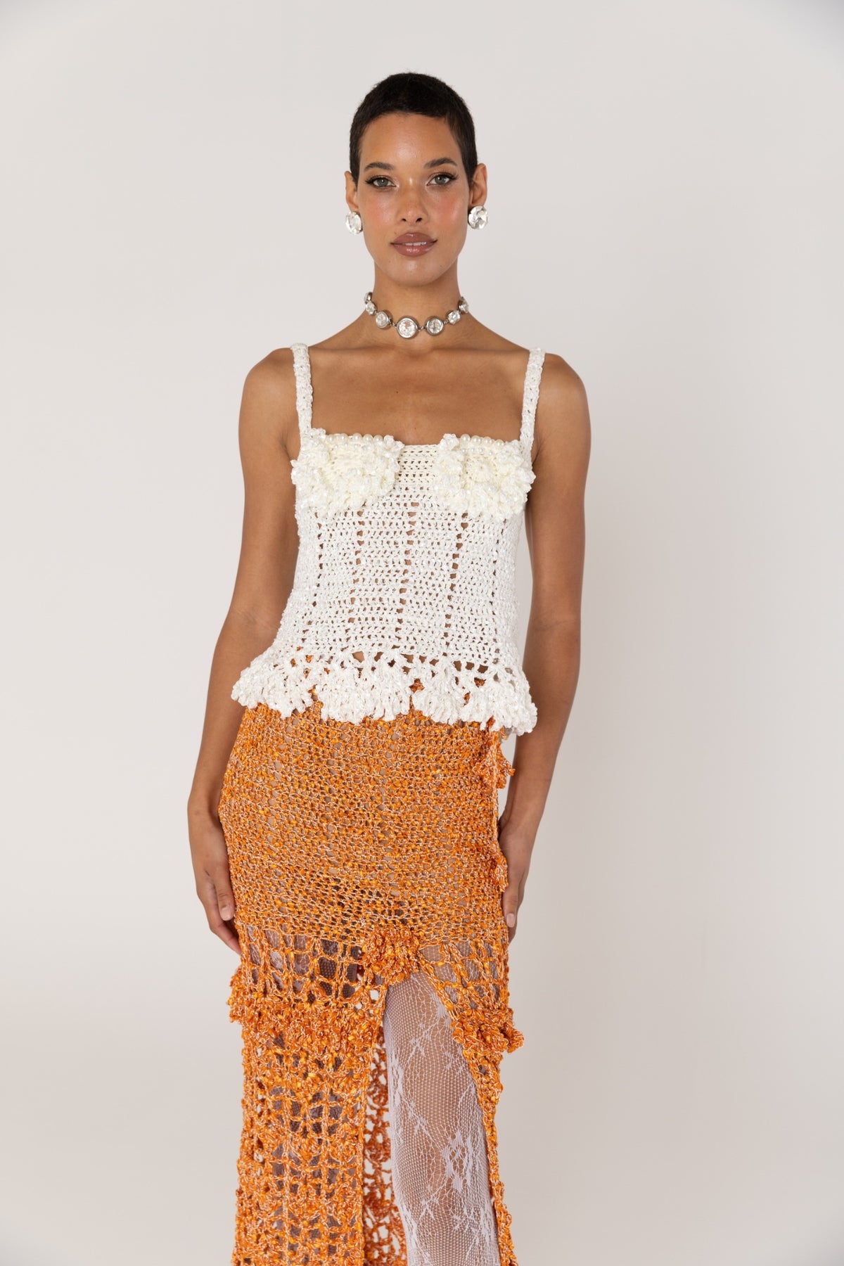 ANDREEVA - Chrysanthemum Handmade Crochet Top | White