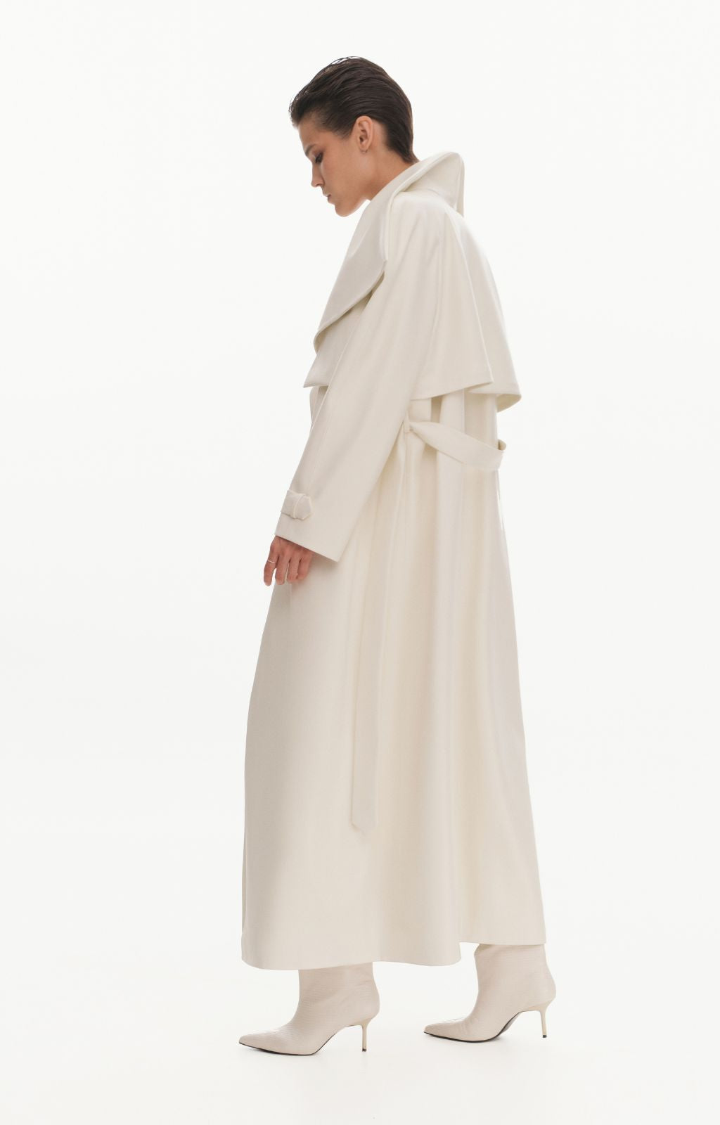 KRIS MARAN - Maxi Leather Trench Coat | Ecru buy at DOORS NYC