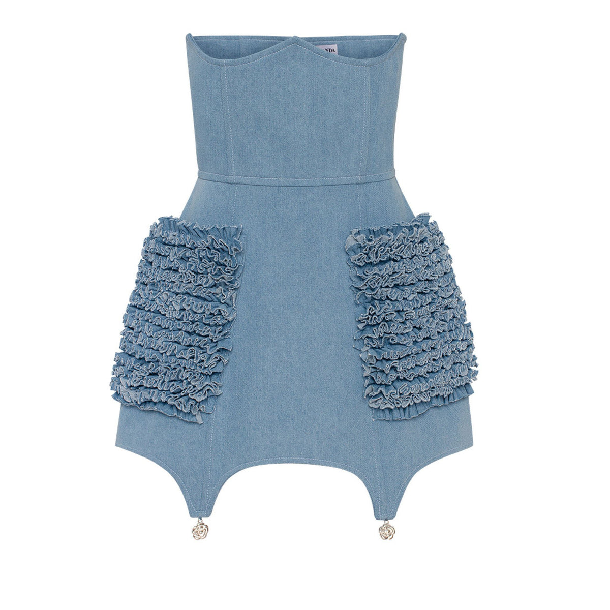 GURANDA - Ruffled Corset Denim Skirt, buy at DOORS NYC