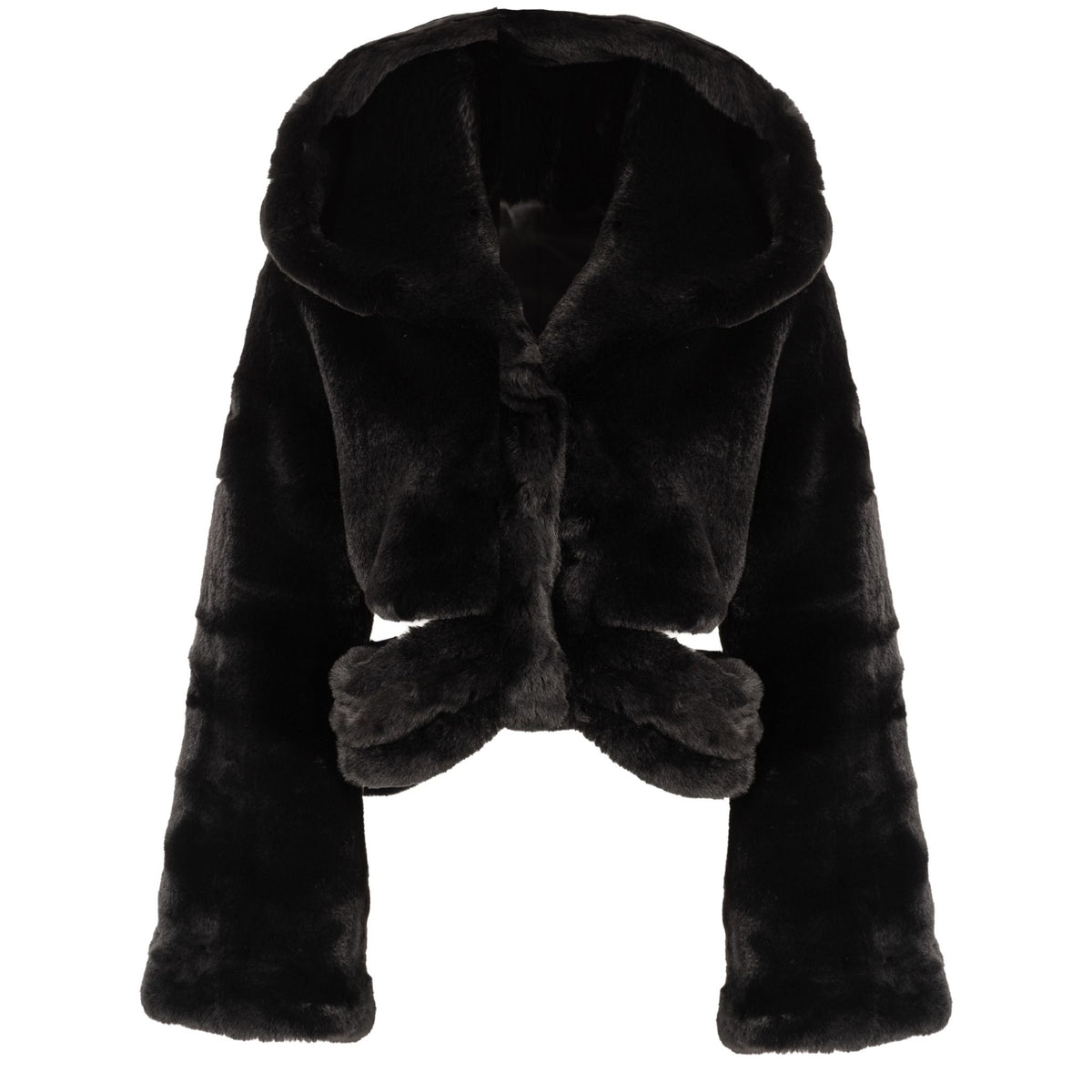 Hooded Fur Jacket With Cutouts
