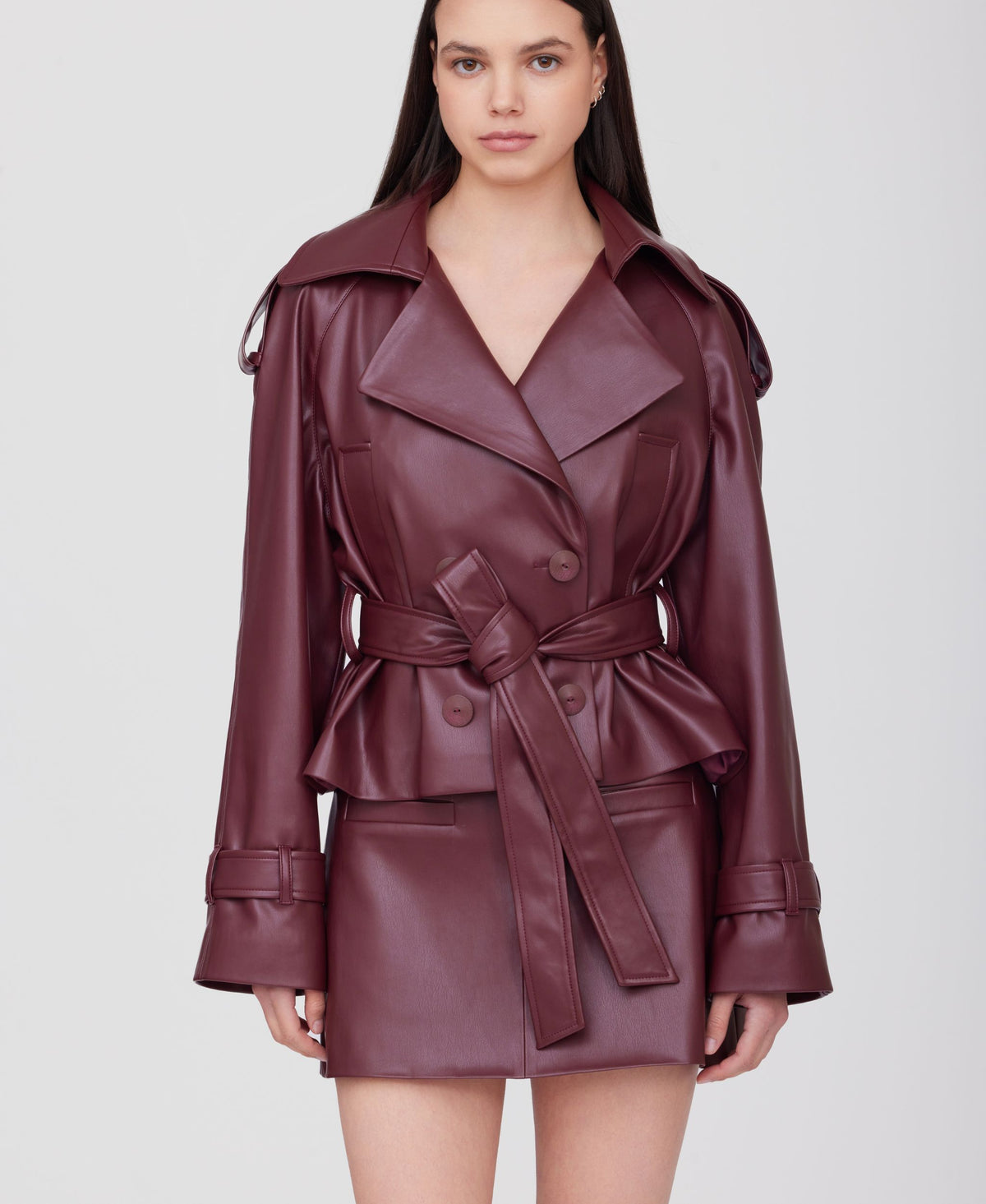 SOTROPA - Cropped Eco Leather Trench | Burgundy, buy at DOORS NYC
