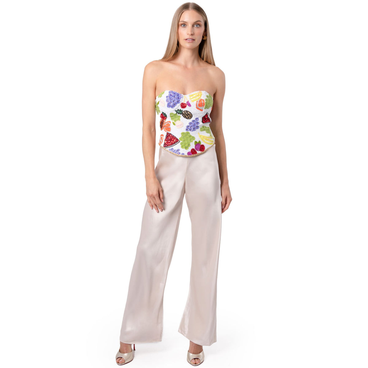 Fruit Hand-Beaded Embellished Corset Top | White