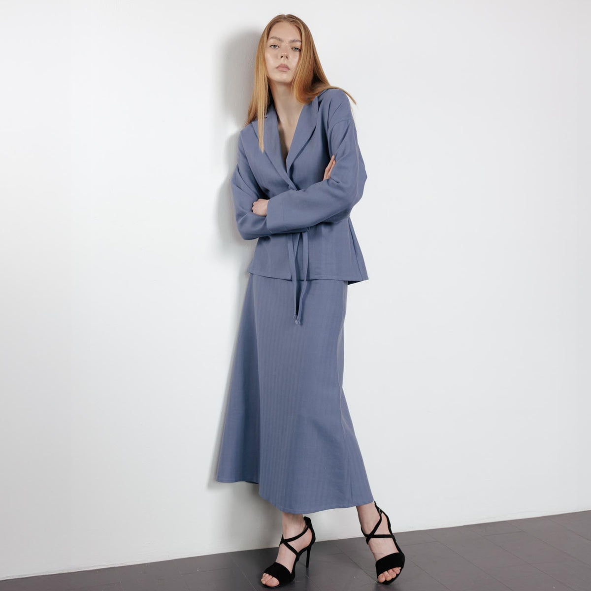 High-Waisted A-Line Pale Blue Maxi Skirt