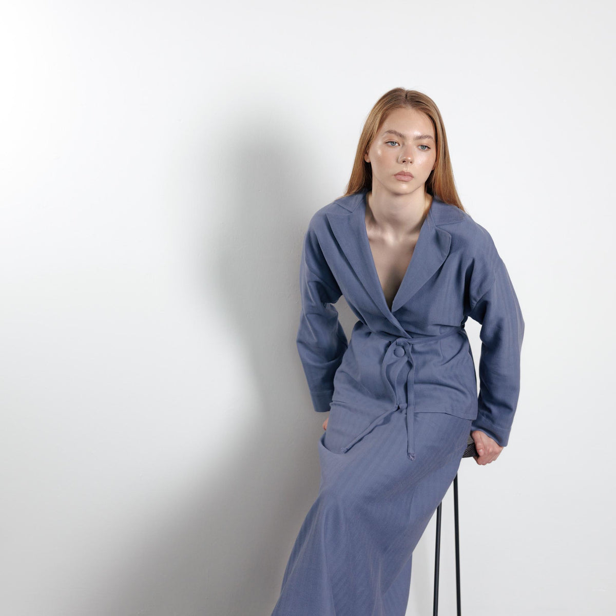 Kimono-Inspired Pale Blue Blazer