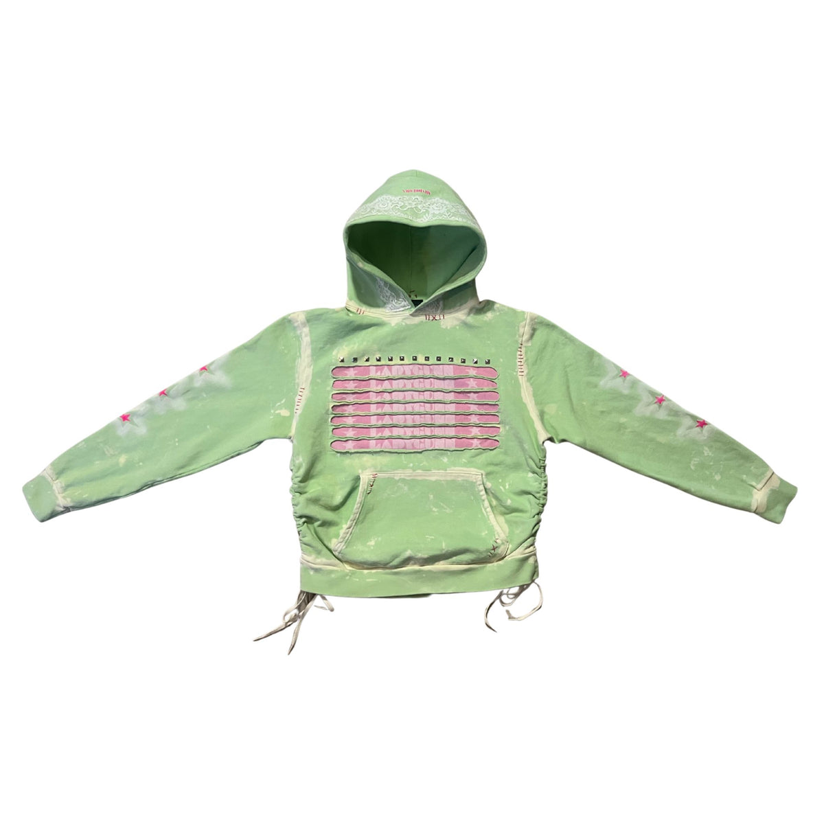 Green Graphic Hoodie with Studded Flag Detail | MINDBLOWN x BTSA