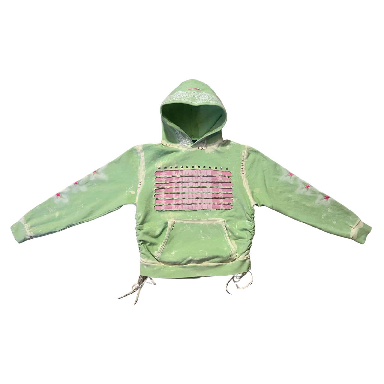 Green Graphic Hoodie with Studded Flag Detail | MINDBLOWN x BTSA