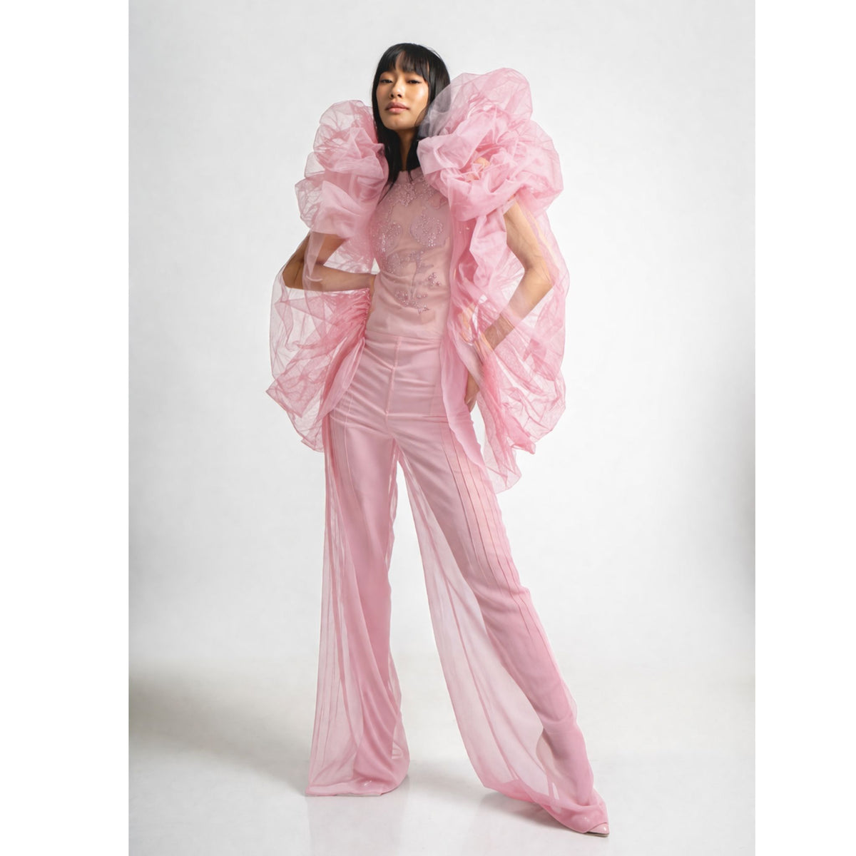 Sheer Pin Tuck Trousers | Pink