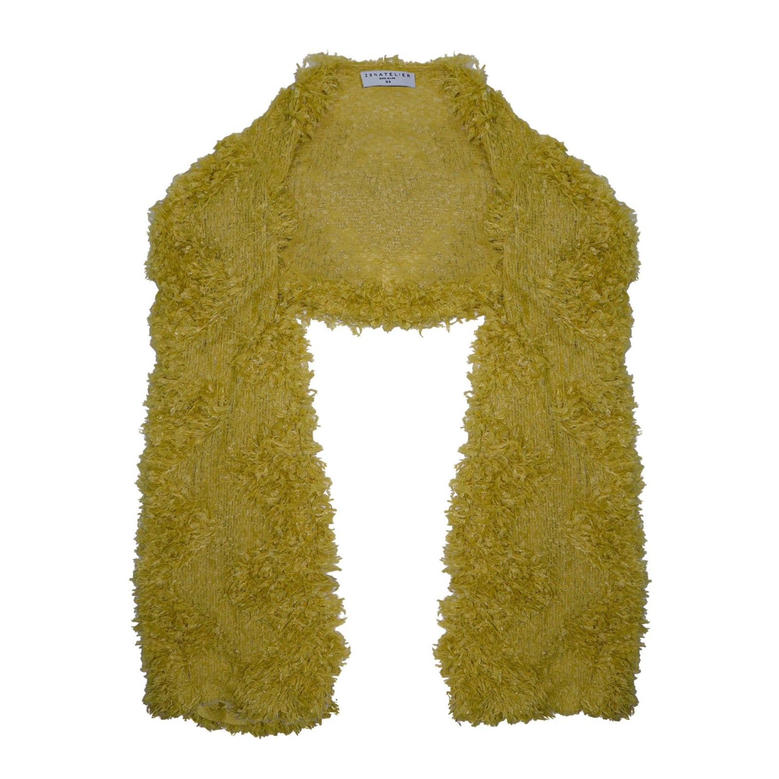 Yellow fluffy scarf on a white background
