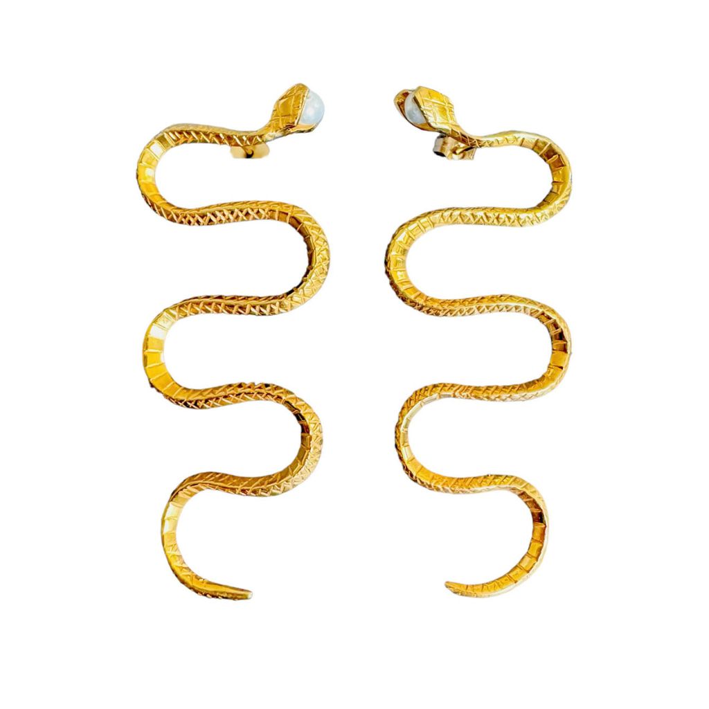 AKI ROC JEWELRY - Inca Snake Earrings | Brass Gold, buy at DOORS NYC