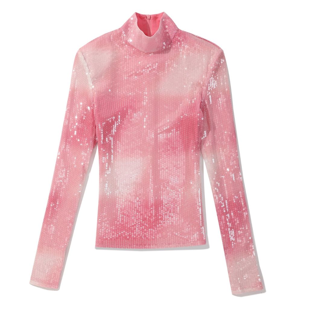 PRIVATE POLICY - Checker Sequin Turtleneck LS Top | Pink at DOORS NYC