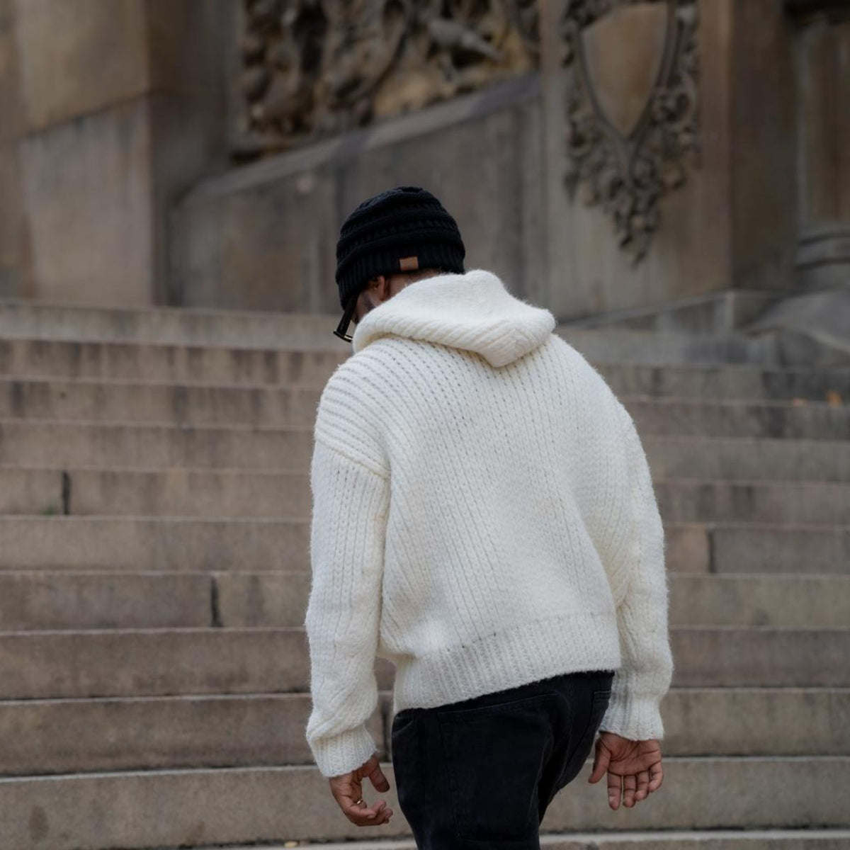 Cream Ribbed Knit IGLOO Hoodie in Soft Non-Wool Yarn