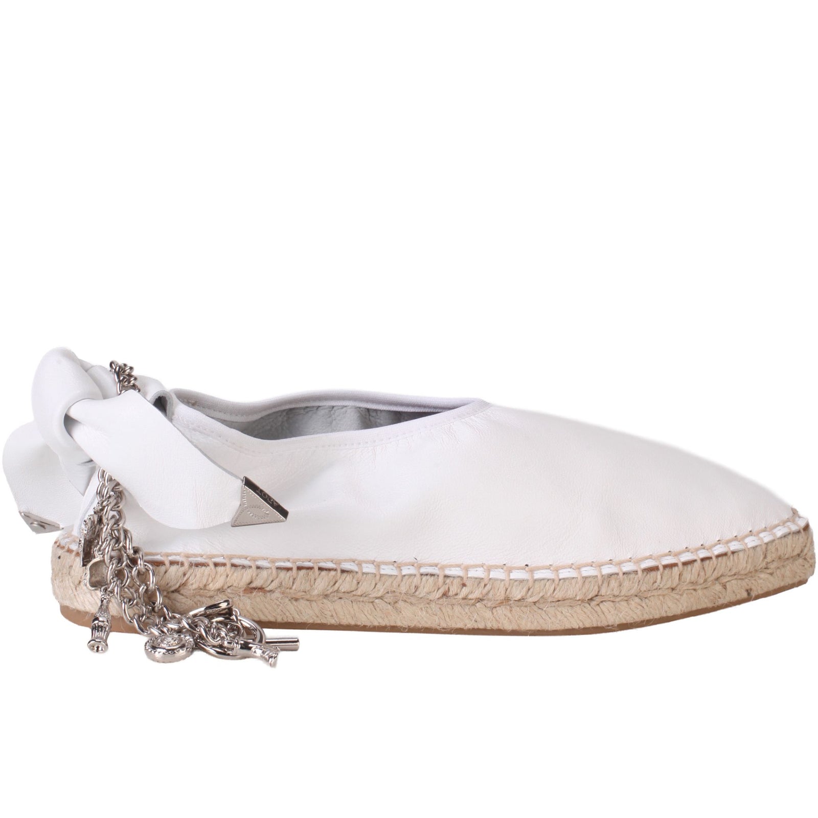 White Leather Espadrille Slip-On with Chain