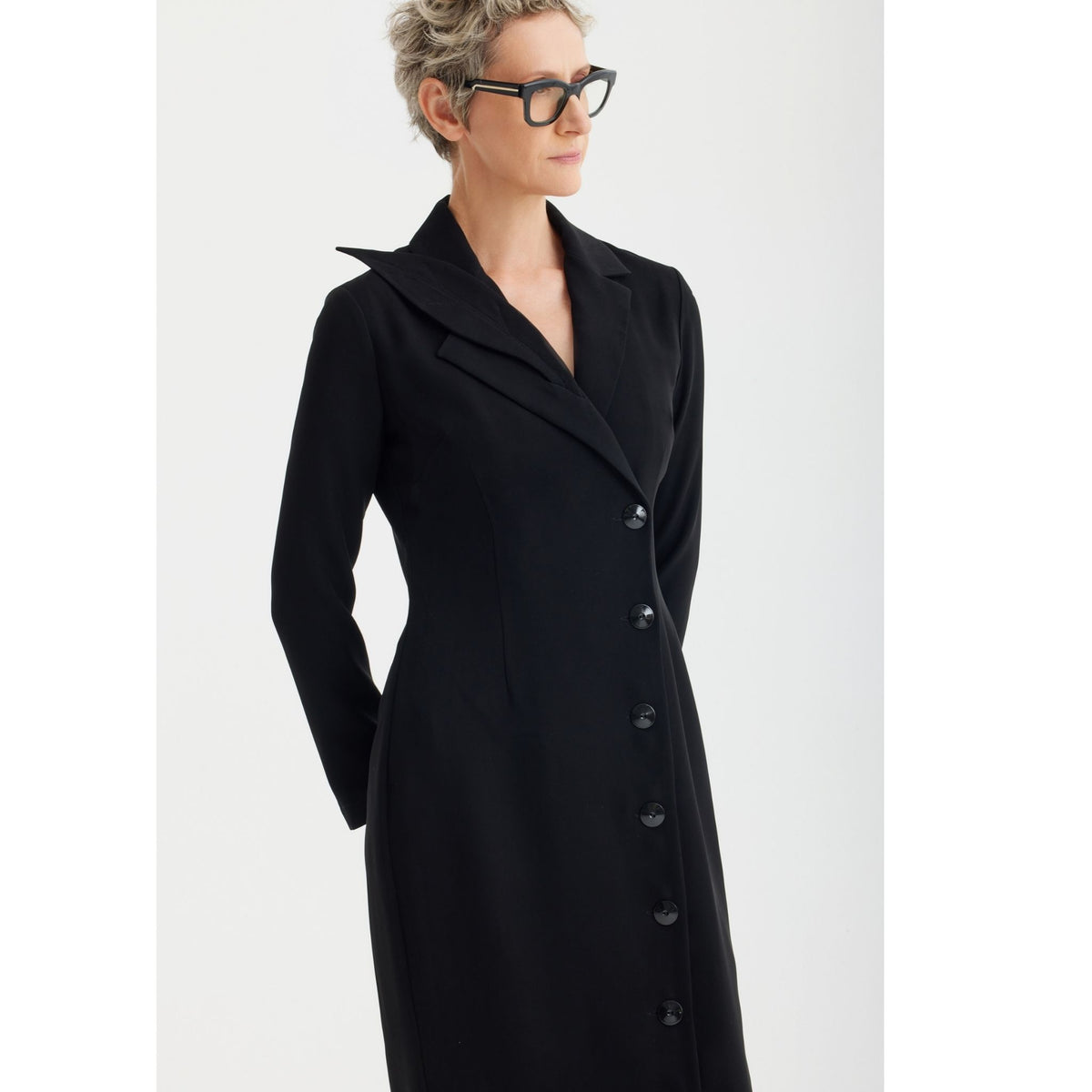 Modern Tailored Long Blazer Dress | Black