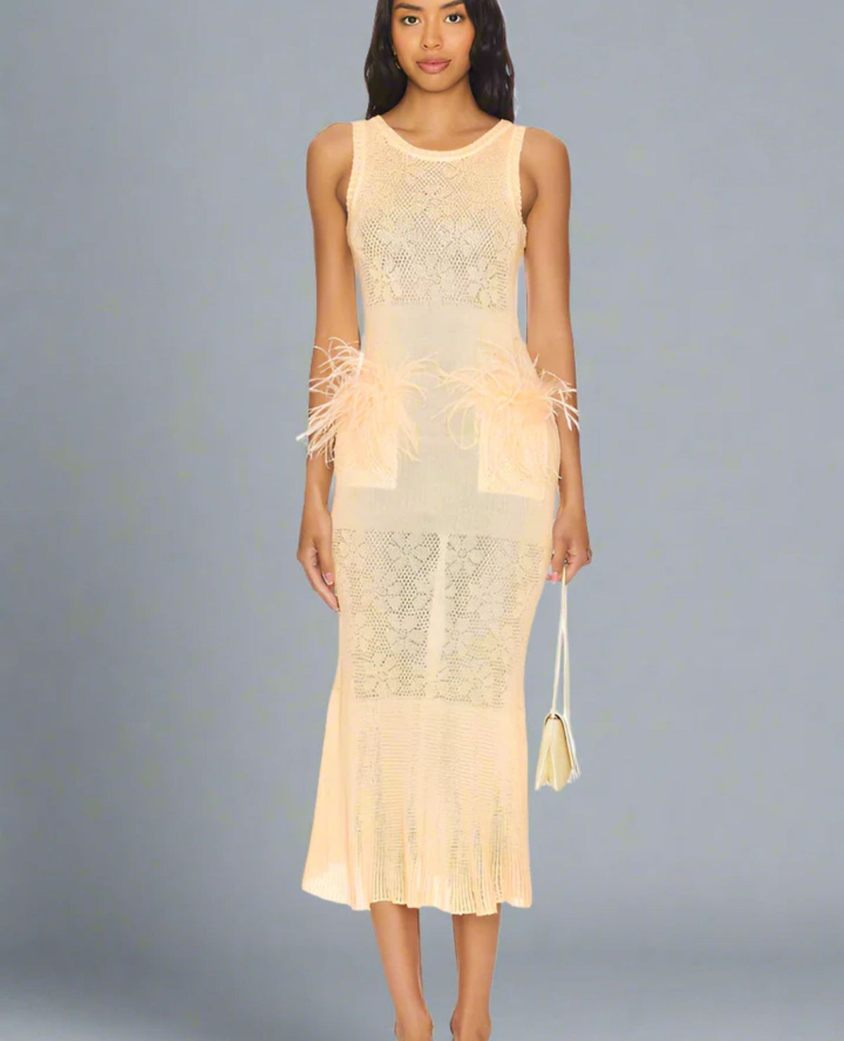 ANDREEVA - Butter Yellow Knit Dress With Feathers, buy at DOORS NYC