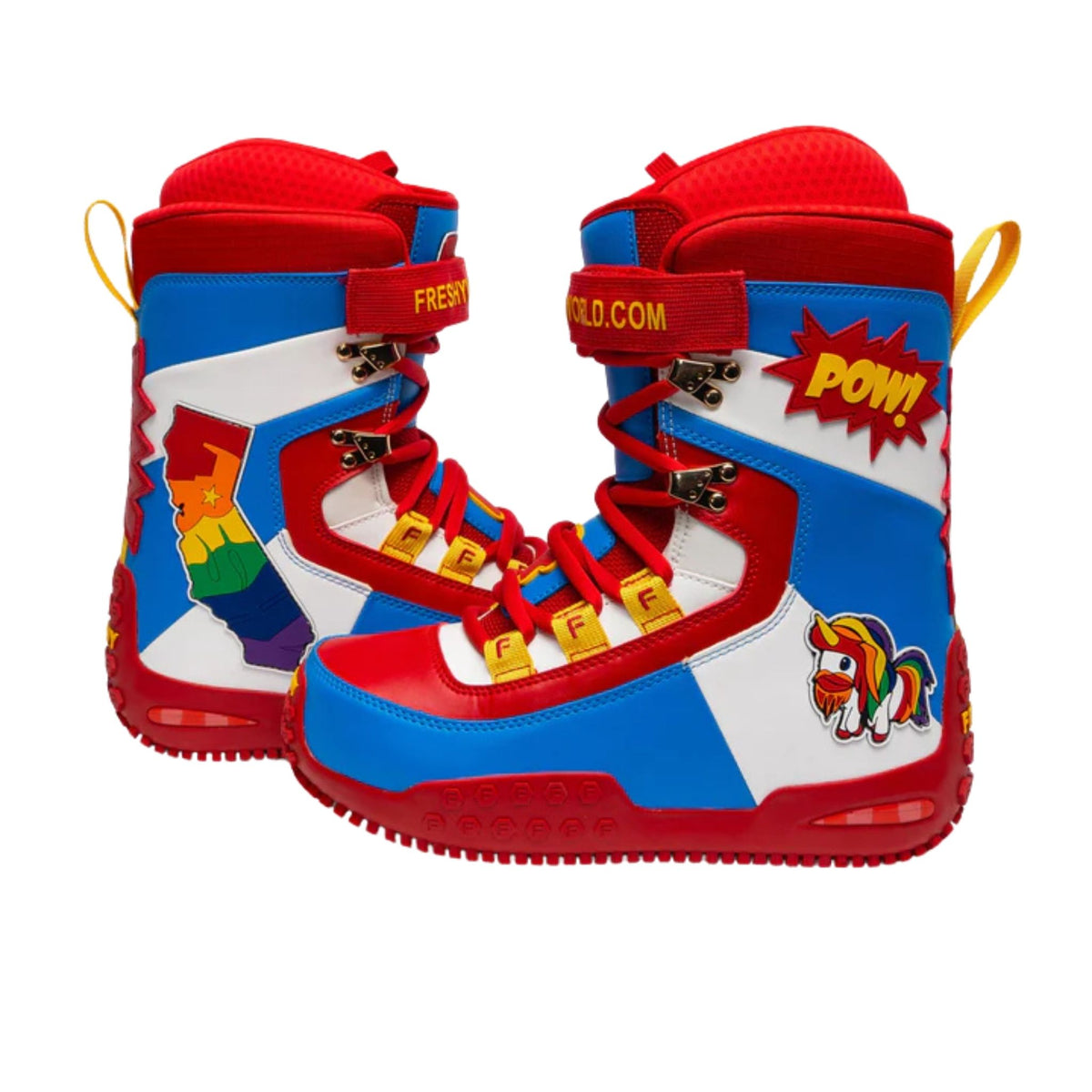 FRESHY - Pow Stomps Boots | Red and Blue, buy at DOORS NYC