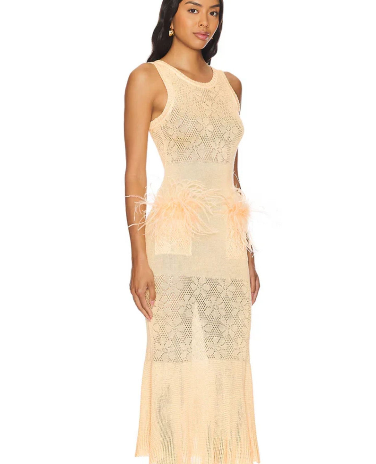 ANDREEVA - Butter Yellow Knit Dress With Feathers, buy at DOORS NYC