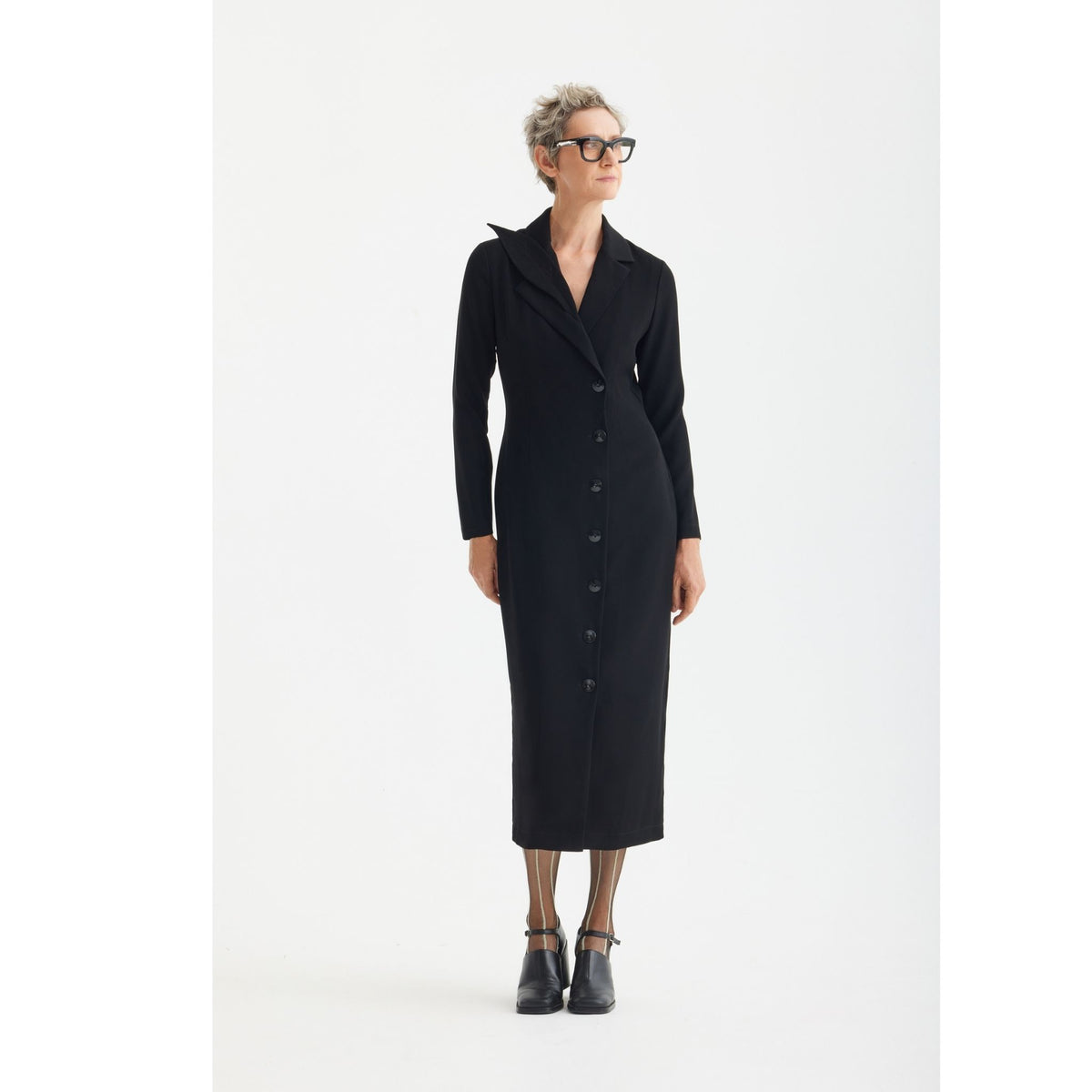 Modern Tailored Long Blazer Dress | Black