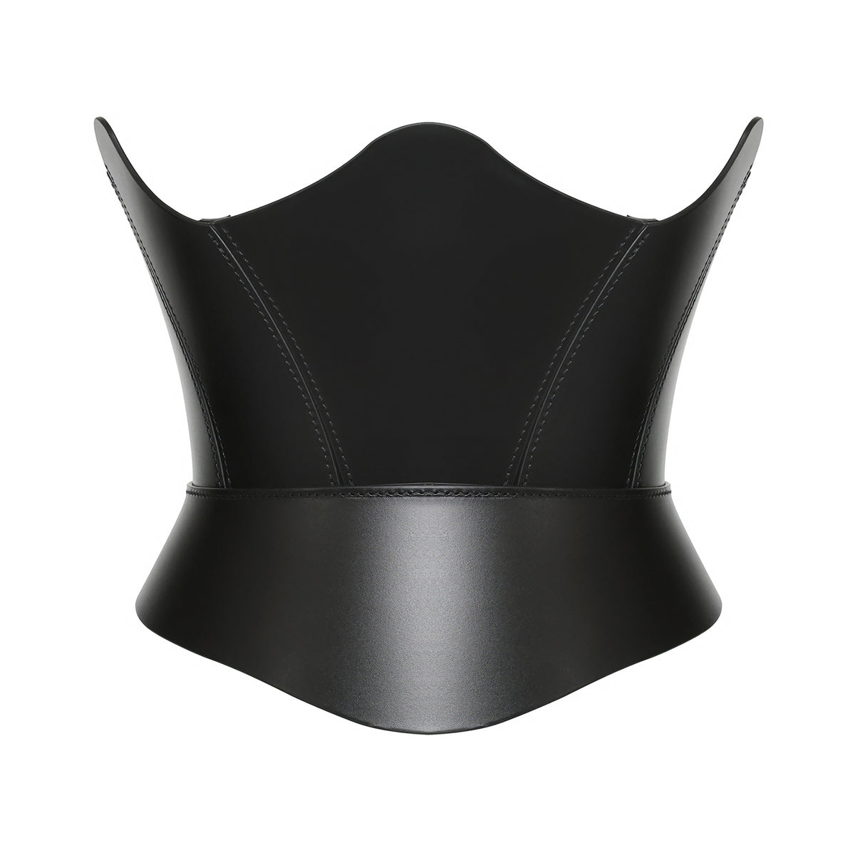Black leather waist corset on a white background