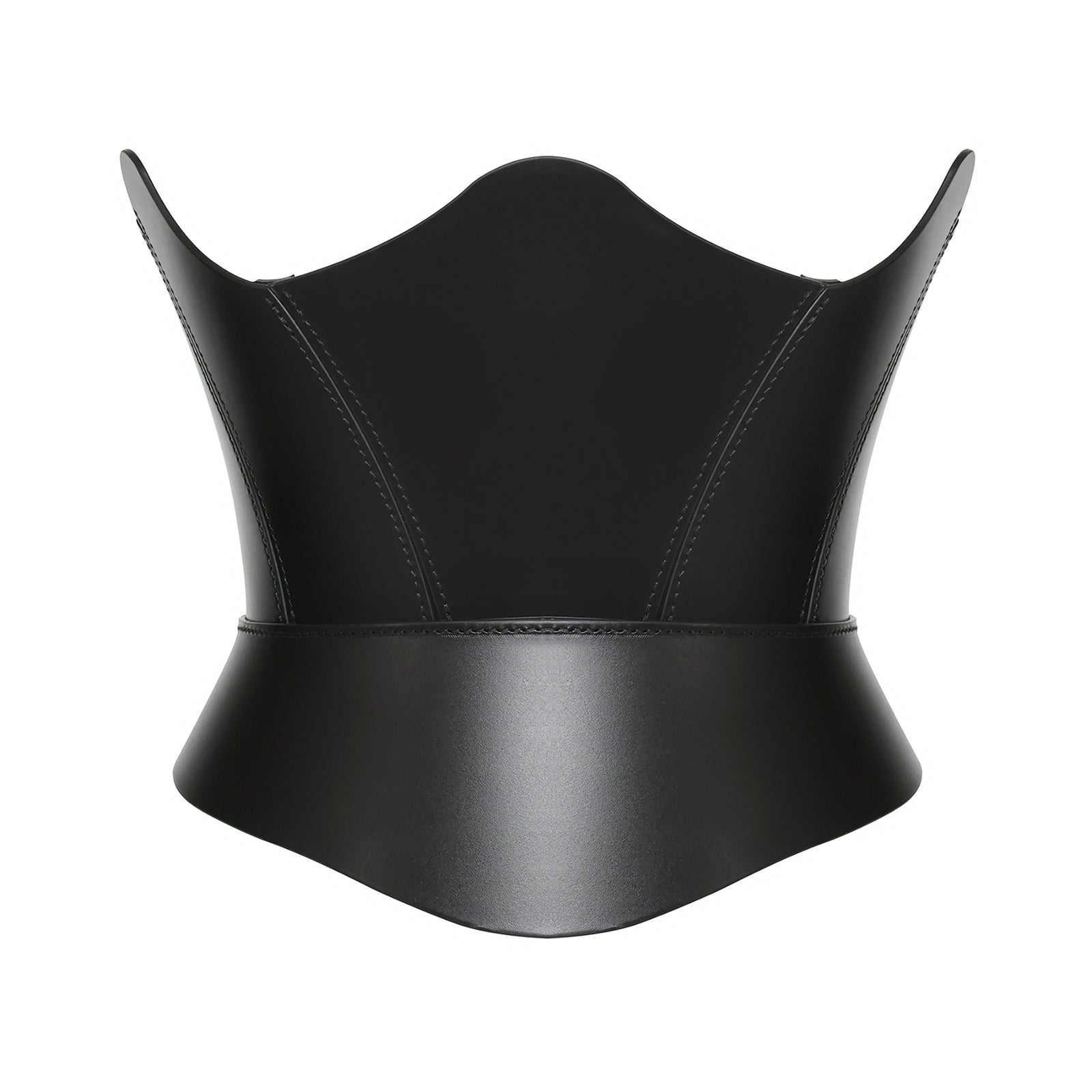 Black leather waist corset on a white background