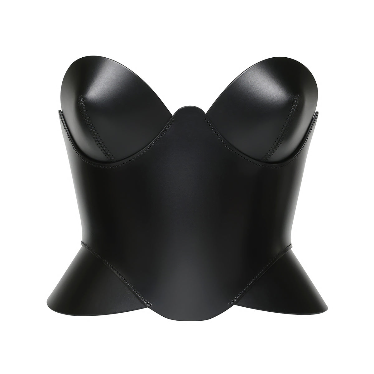 Black leather corset on a white background