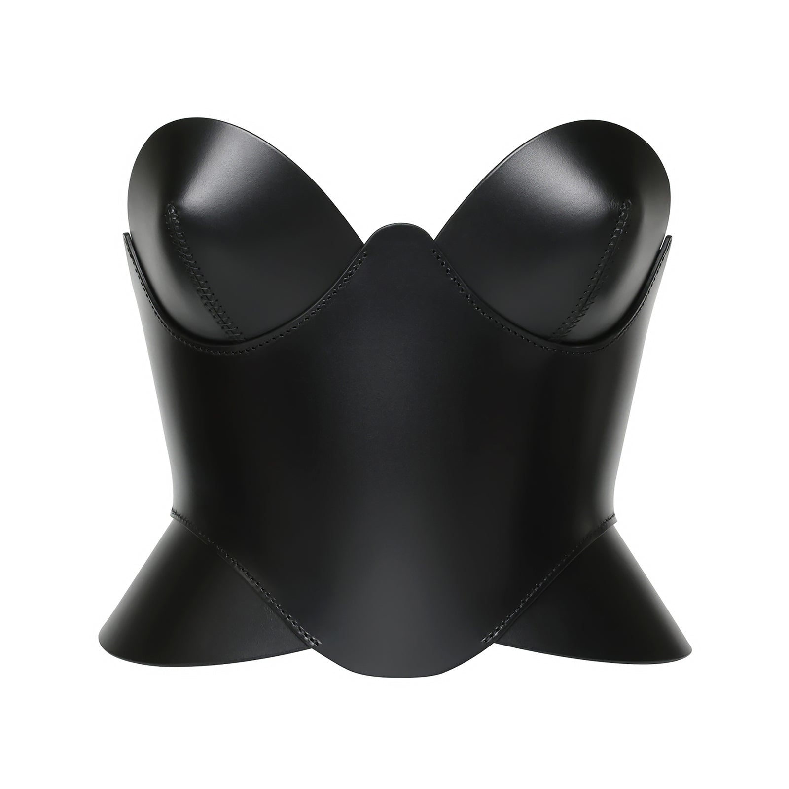 Black leather corset on a white background