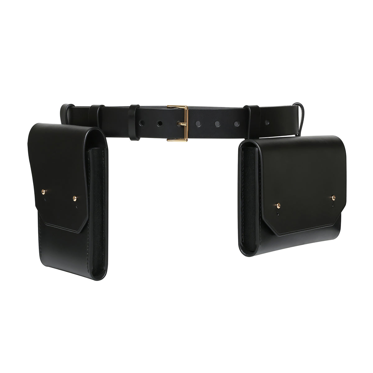 Black belt with two pouches on a white background