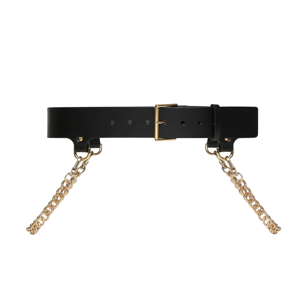 Black belt with gold chain on a white background