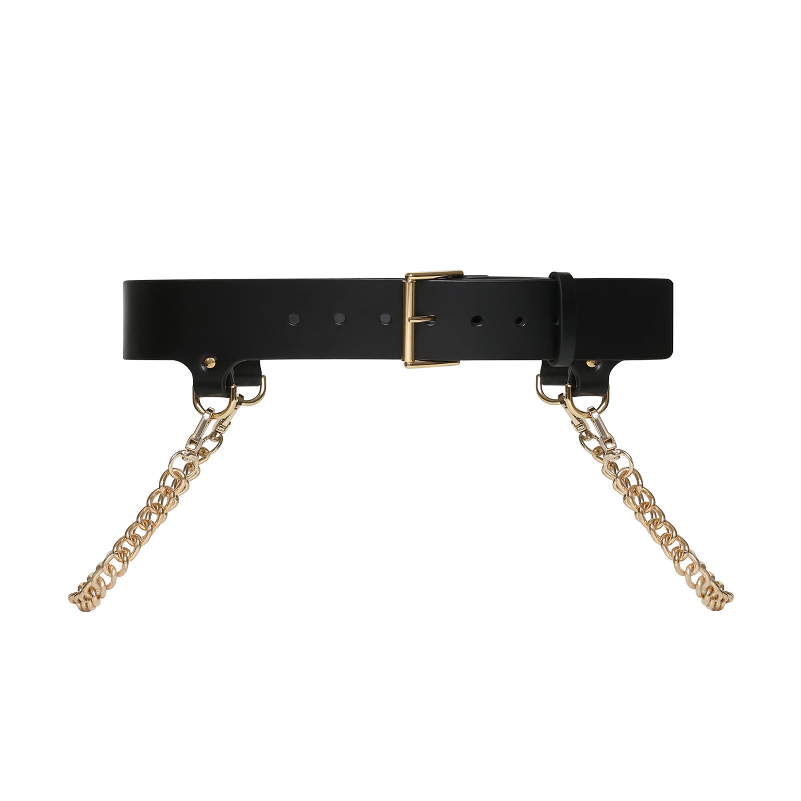 Black belt with gold chain on a white background