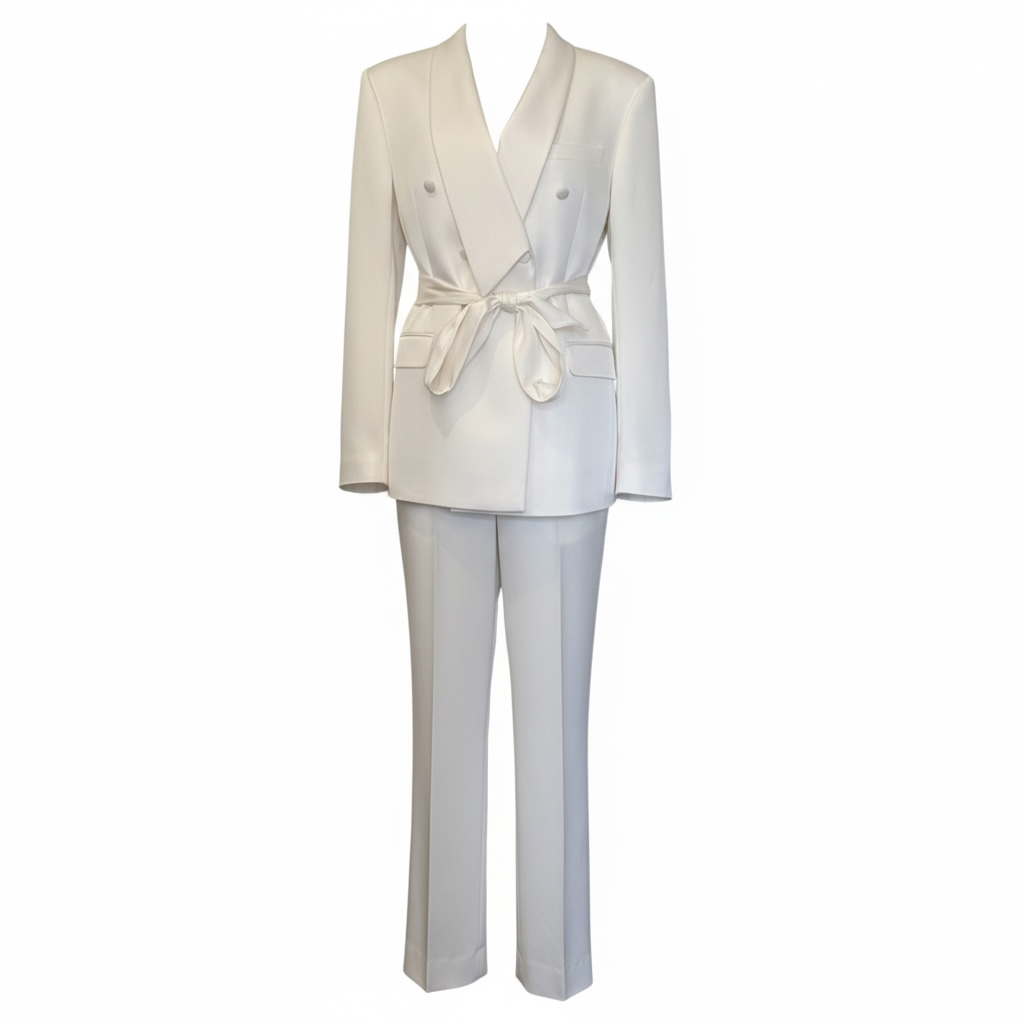 White Silk Blend Double-Breasted Suit