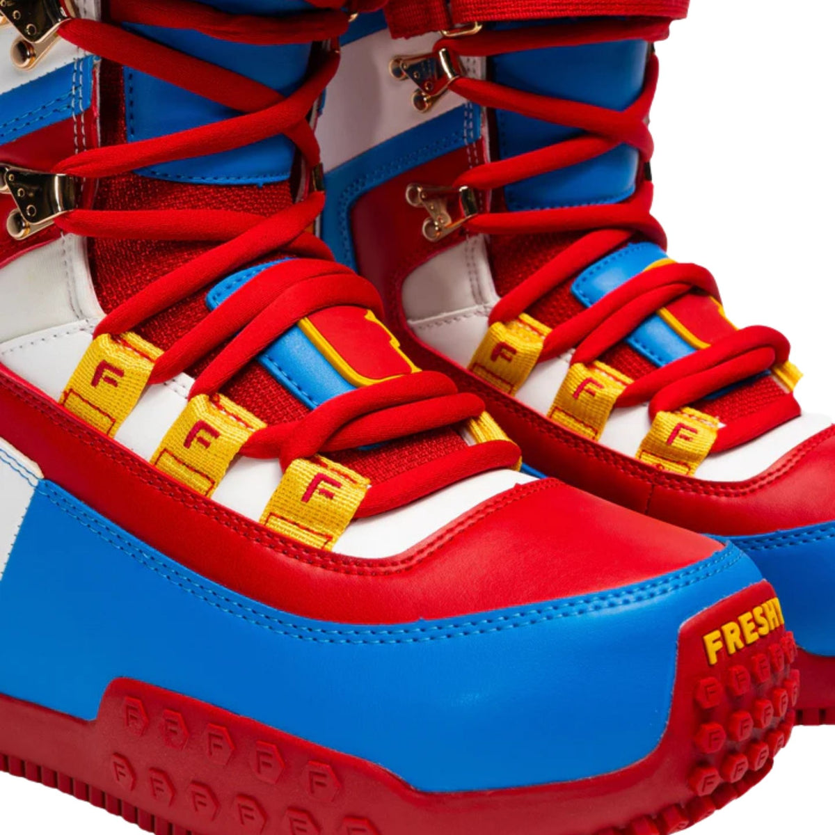 FRESHY - Pow Stomps Boots | Red and Blue PR Sample at DOORS NYC PR showroom