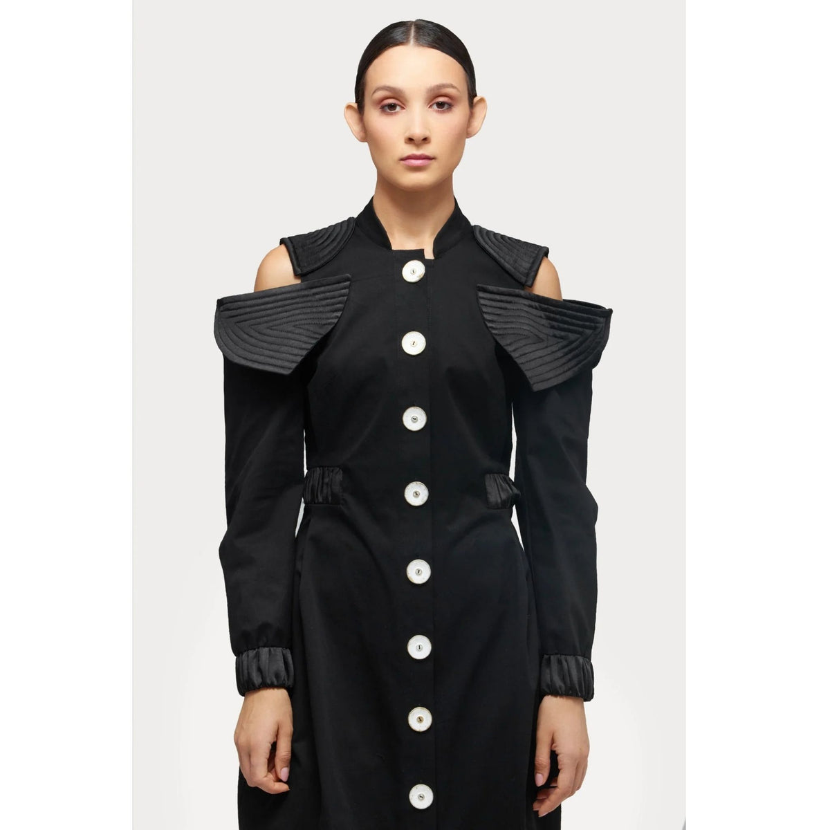 Military Dress With Shoulder Cut-Outs | Black