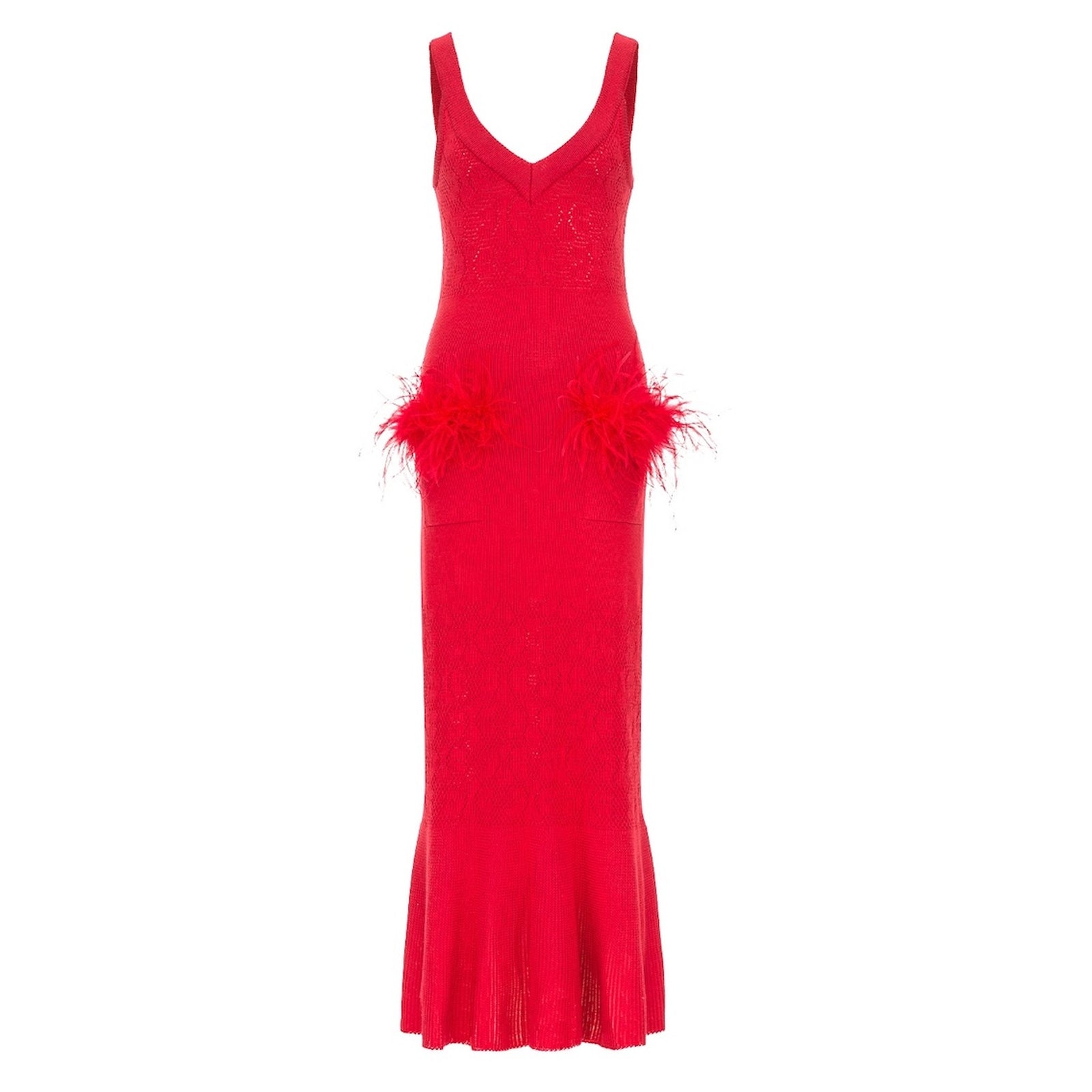 Cherry Knit Dress With Feather Details