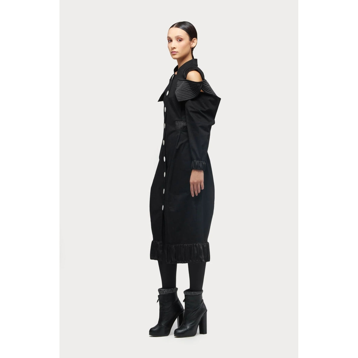 Military Dress With Shoulder Cut-Outs | Black