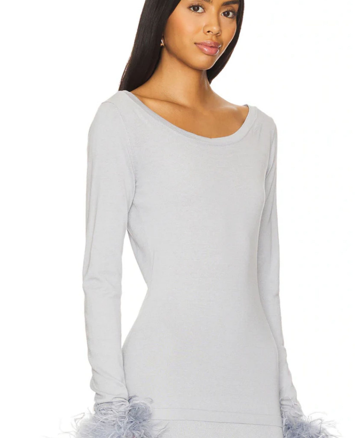 ANDREEVA - Grey Knit Skirt With Feathers, buy at DOORS NYC