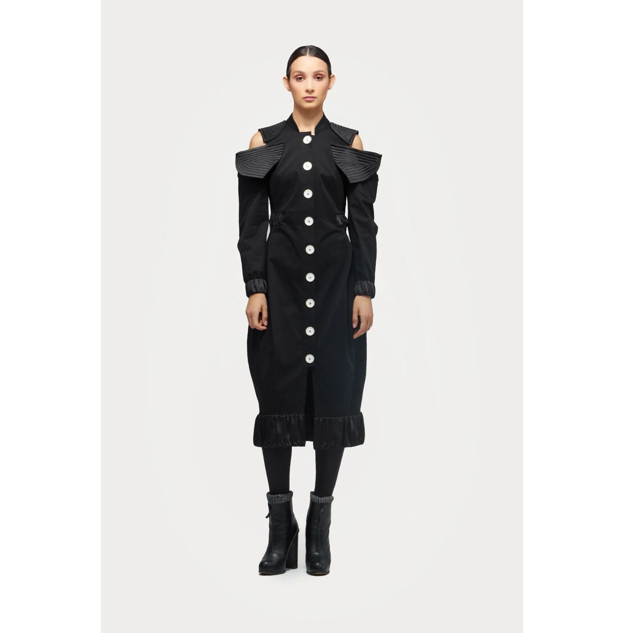 Military Dress With Shoulder Cut-Outs | Black