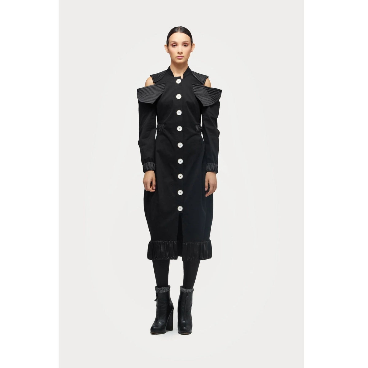 Military Dress With Shoulder Cut-Outs | Black
