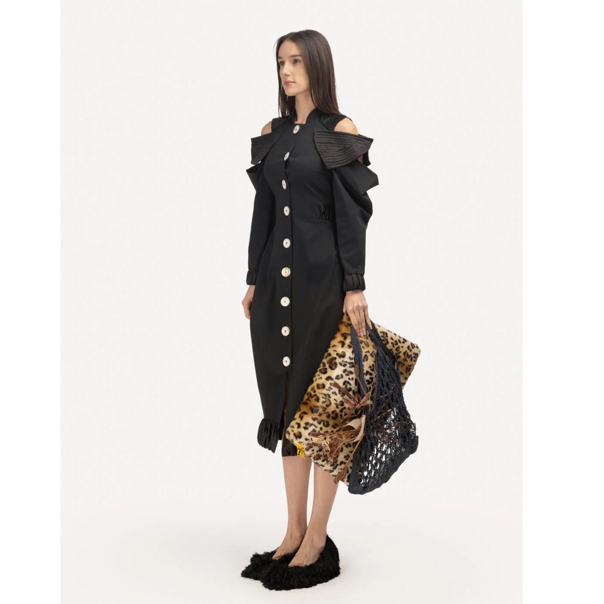 Military Dress With Shoulder Cut-Outs | Black