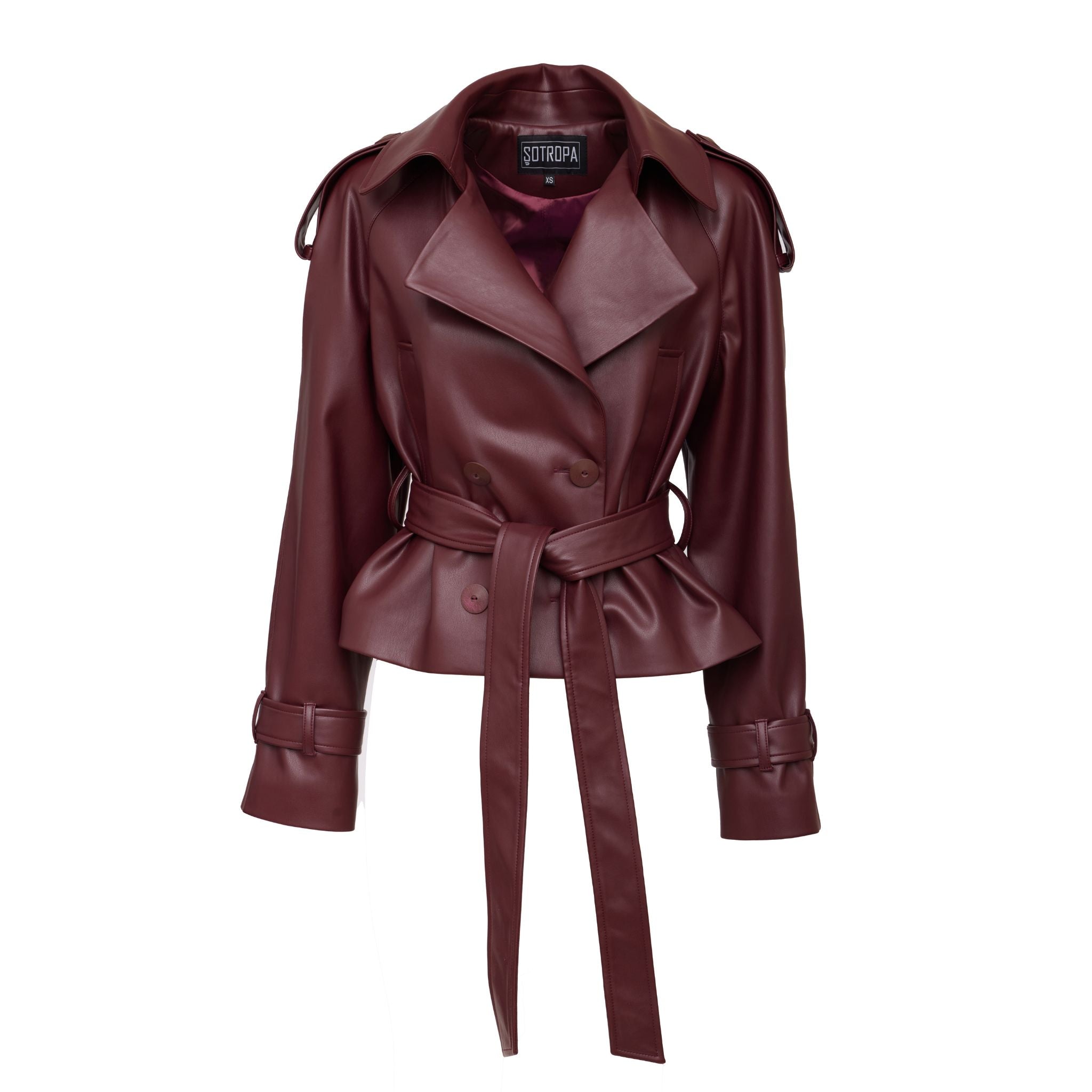 SOTROPA - Cropped Eco Leather Trench Burgundy | DOORS NYC