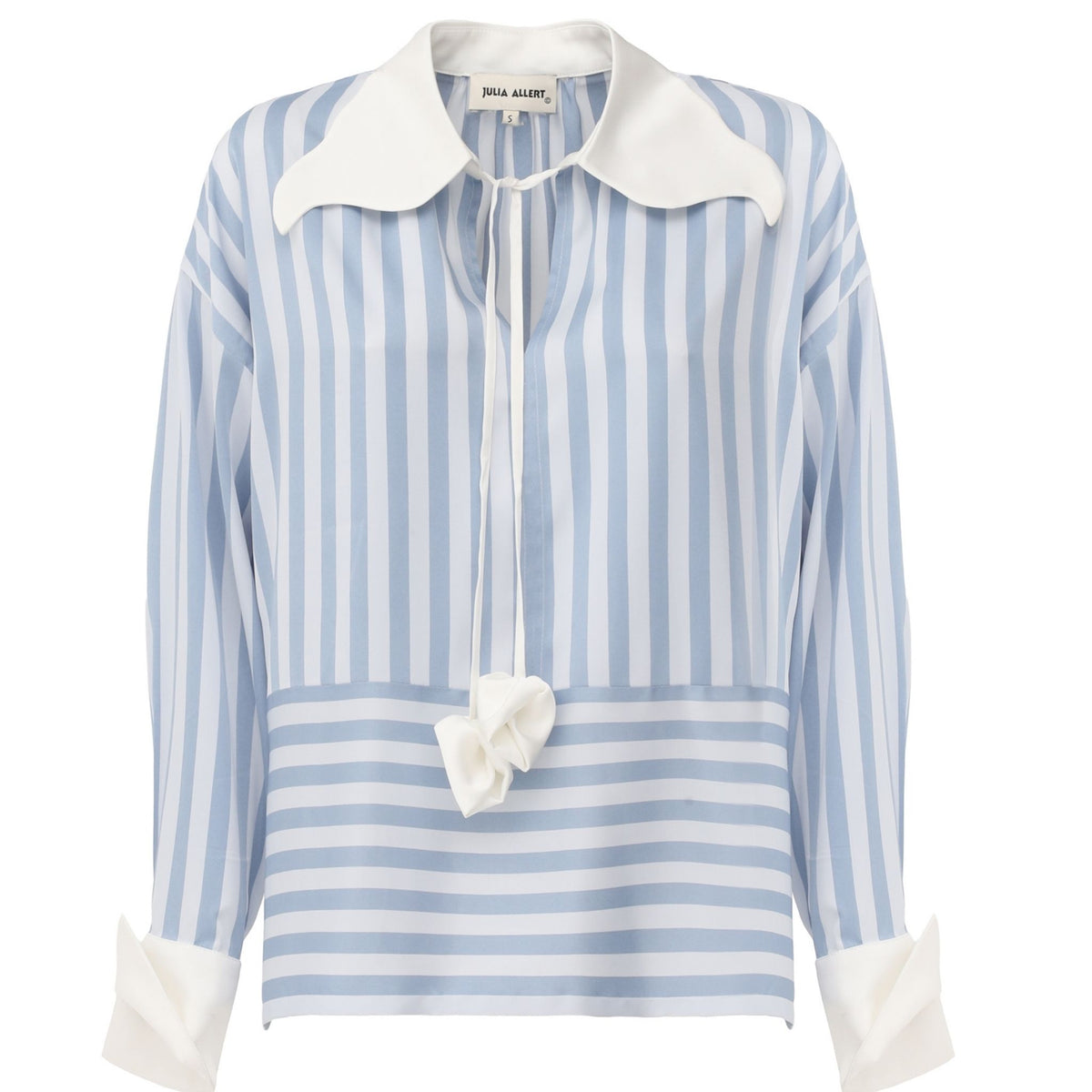 Smart Elegance – Silk-Touch Striped Long-Sleeve Blouse | Light Blue