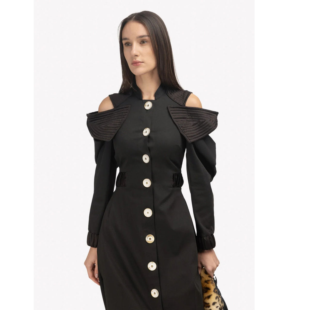 Military Dress With Shoulder Cut-Outs | Black