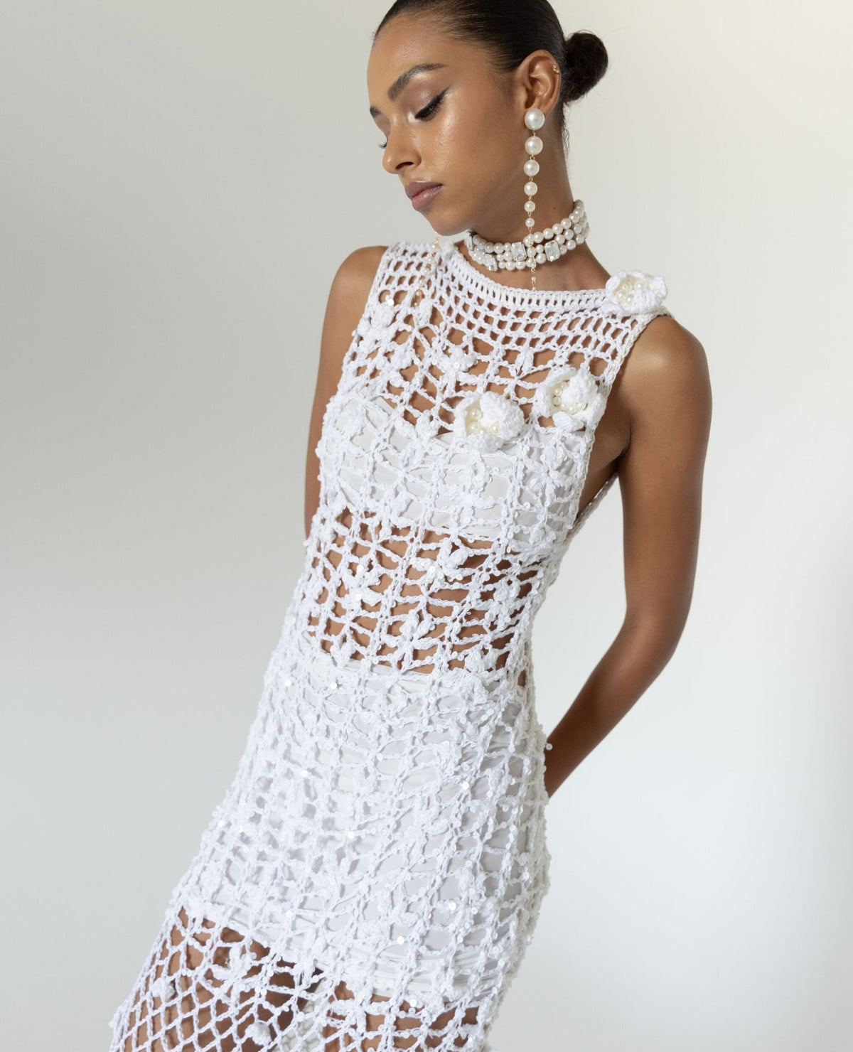 ANDREEVA -White Vanilla Handmade Maxi Crochet Dress , buy at DOORS NYC