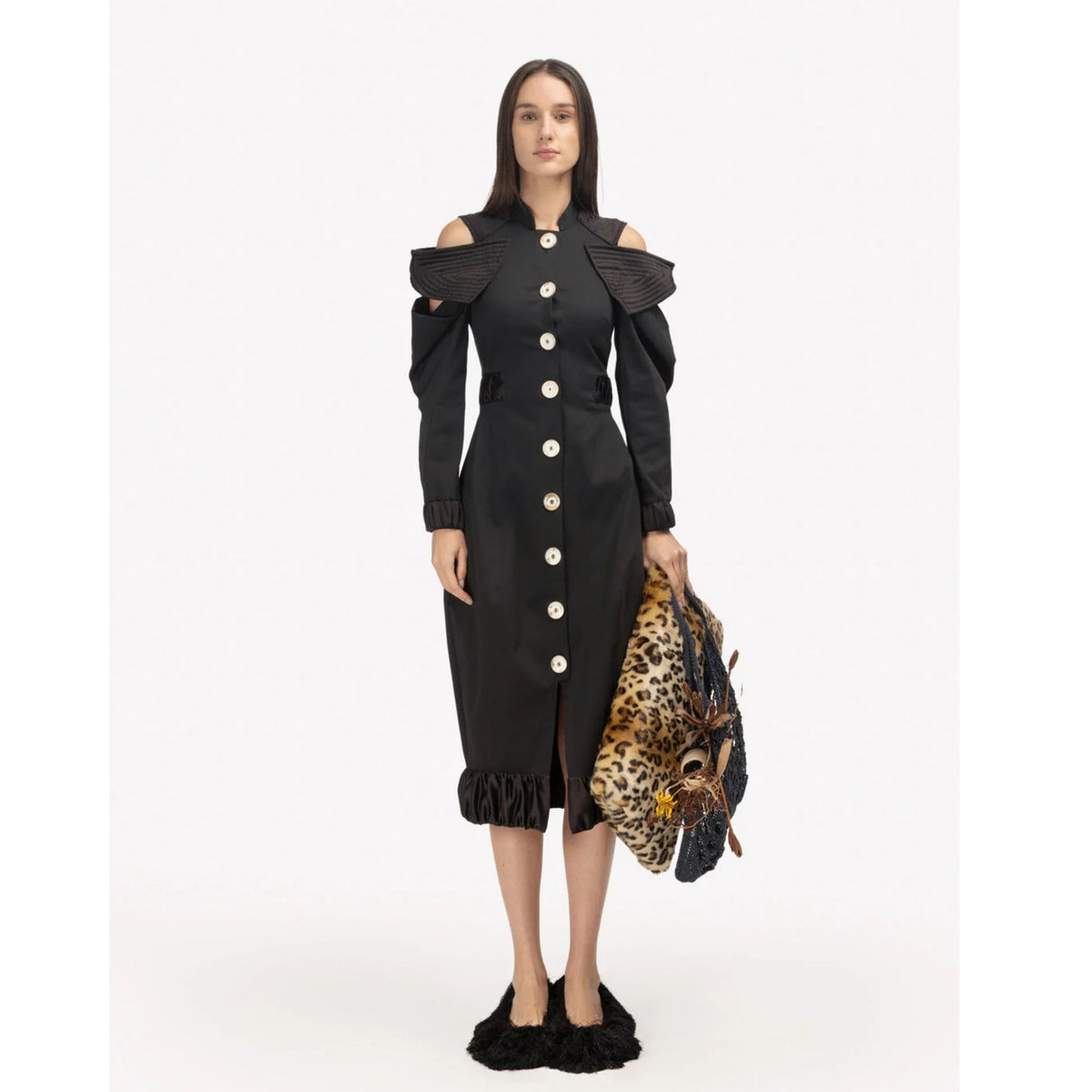 Military Dress With Shoulder Cut-Outs | Black