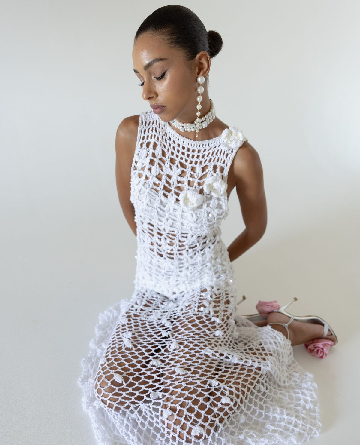 ANDREEVA -White Vanilla Handmade Maxi Crochet Dress , buy at DOORS NYC