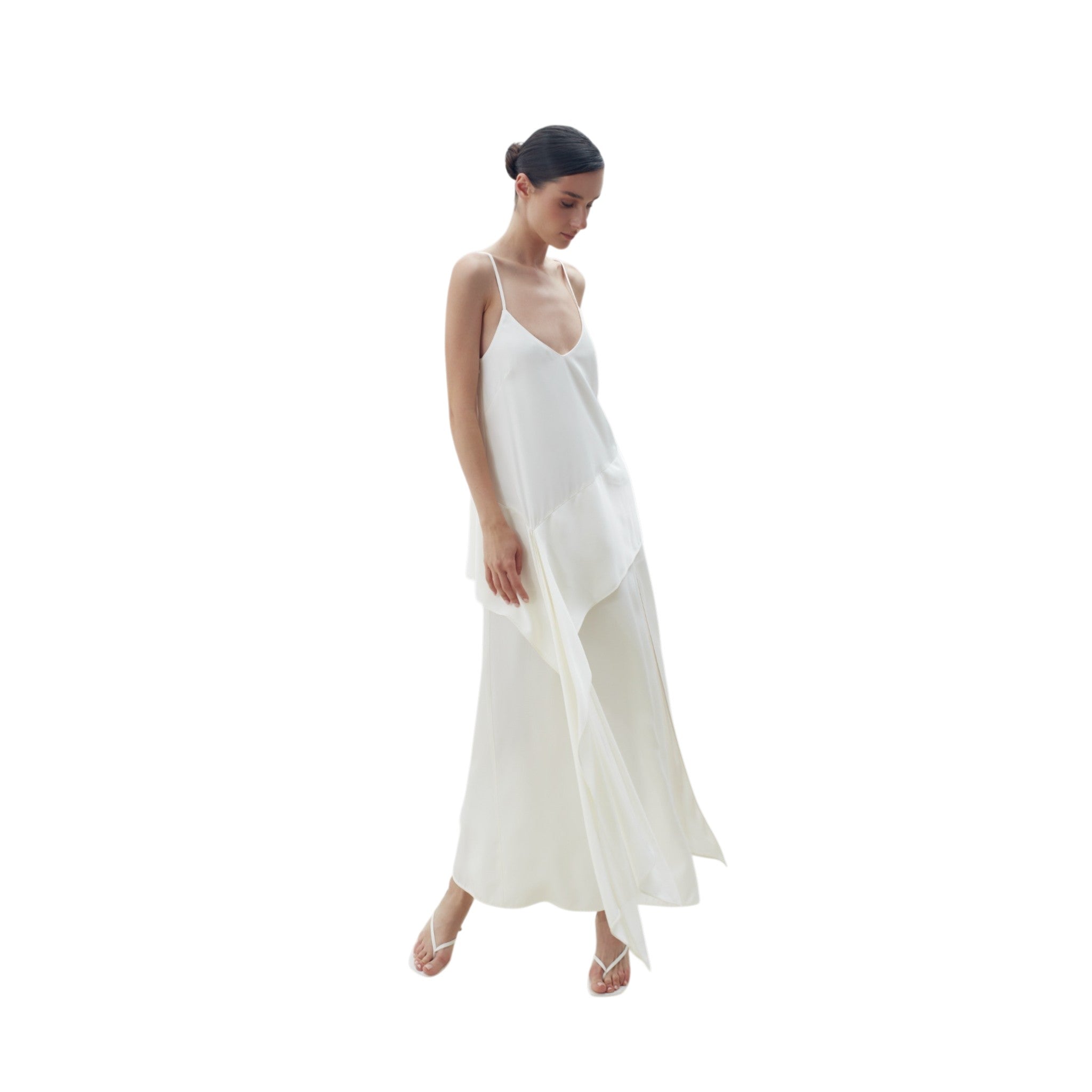 Cream Scarf Detailed Midi Sleeveless Dress
