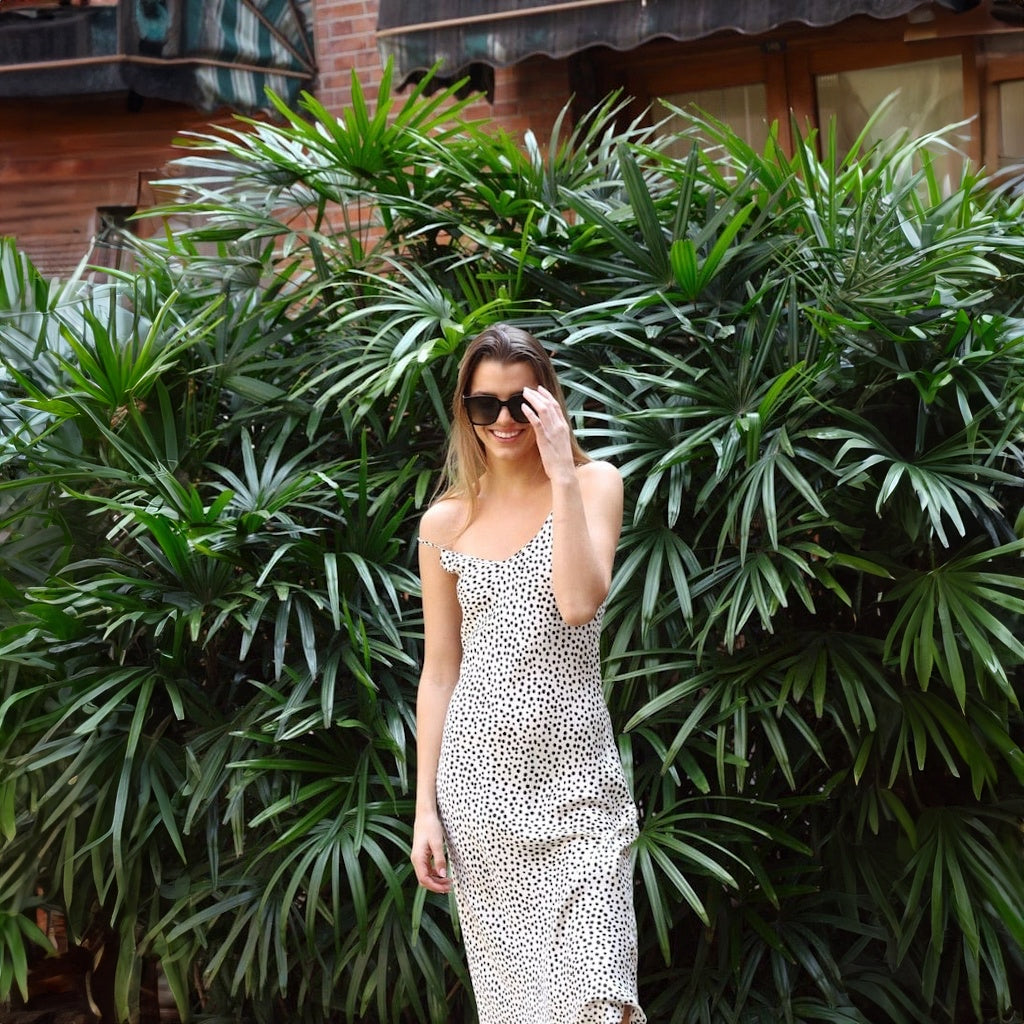 Polka Dot Silk Slip Dress with Adjustable Straps