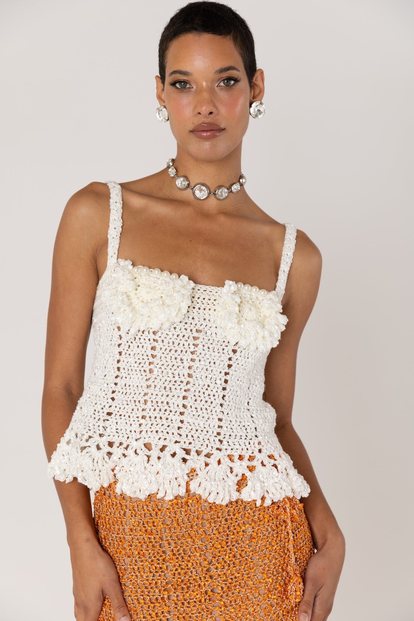 ANDREEVA - Chrysanthemum Handmade Crochet Top | White