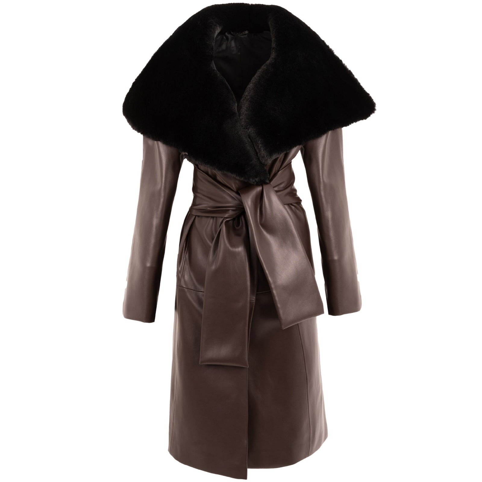 Leather Trench Coat With Fur Collar